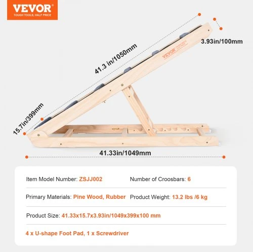 VEVOR Šunų rampa, sulankstoma, medinė, 105 x 40 cm, reguliuojamas aukštis 35-65 cm