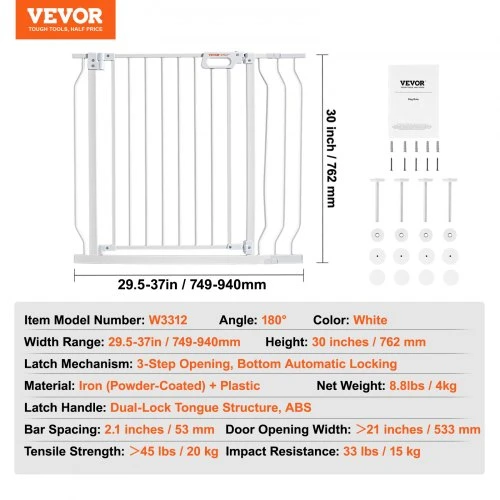 VEVOR Šunų varteliai durų angoms W3312, balti, 75-99 cm, aukštis 76 cm