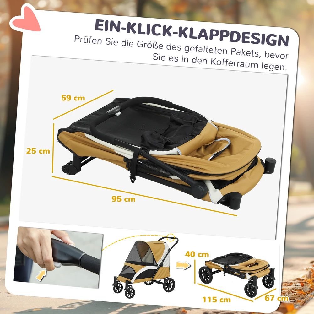 Aosom Šunų vežimėlis, sulankstomas šunų vežimėlis vidutinio dydžio šunims, rudas, 25 kg