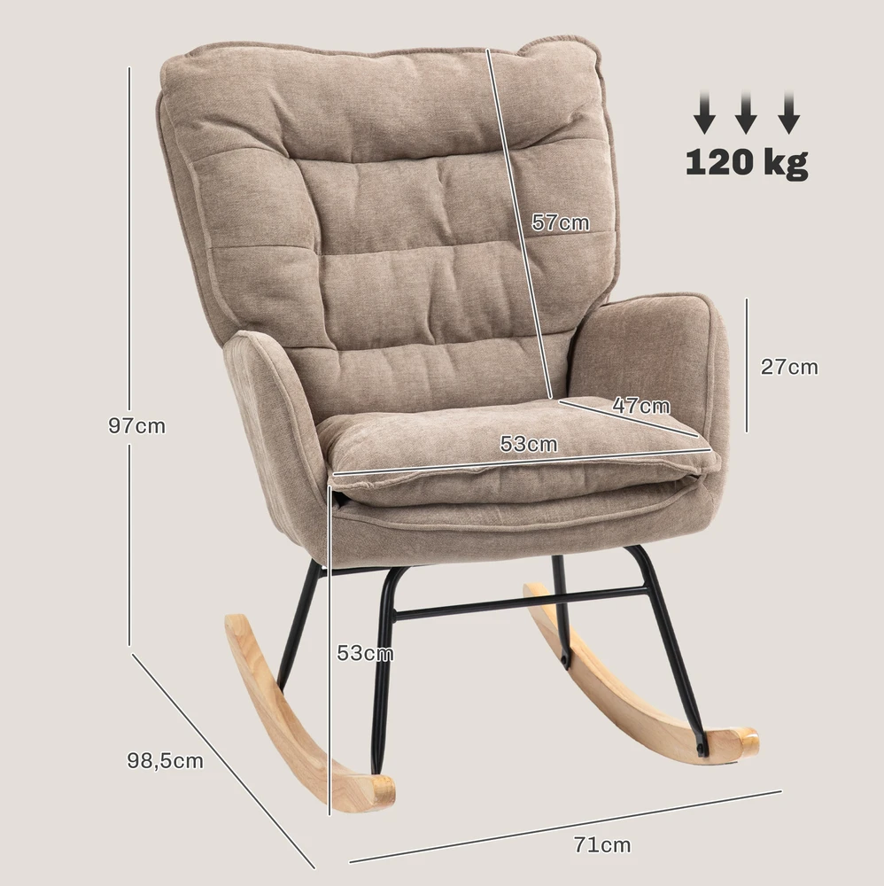 Aosom Supamasis krėslas, plati sėdimoji dalis, aukšta atrama, buko medienos rėmas, iki 120 kg, rudas