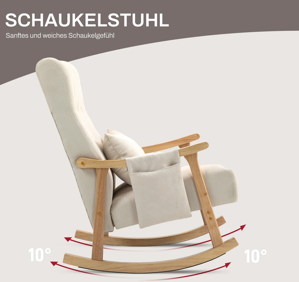 Aosom Supamasis krėslas su juosmens pagalvėle, plati sėdynė, gummedžio rėmas, smėlio spalvos, iki 120 kg