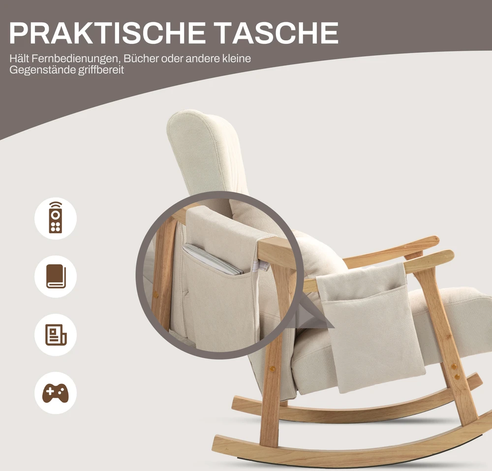 Aosom Supamasis krėslas su juosmens pagalvėle, plati sėdynė, gummedžio rėmas, smėlio spalvos, iki 120 kg