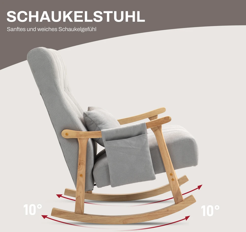 Aosom Supamasis krėslas su juosmens pagalvėle, plati sėdimoji dalis, gumamedžio rėmas, pilkas, iki 120 kg