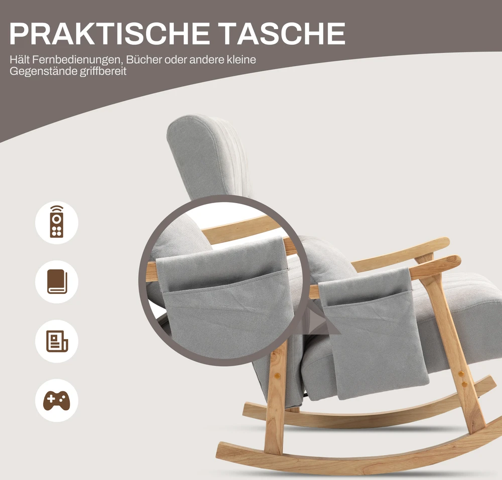 Aosom Supamasis krėslas su juosmens pagalvėle, plati sėdimoji dalis, gumamedžio rėmas, pilkas, iki 120 kg