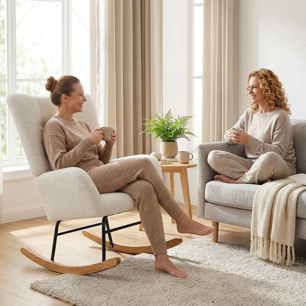 Aosom Supamasis krėslas, teddystoff užvalkalas, storas paminkštinimas, kreminė balta