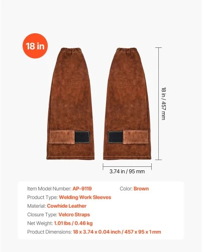 VEVOR Suvirinimo rankovės AP-9119, rudos, karvės odos, 46 x 10 cm