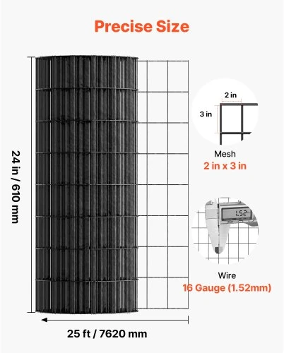VEVOR Suvirinto vielos tinklo ritinys, juodas, 61 cm x 7,62 m, 5 x 8 cm akutės