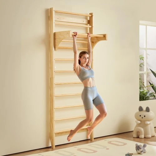 VEVOR Švediška sienelė su prisitraukimų skersiniu, mediena, iki 100 kg, 117 x 39 x 18 cm