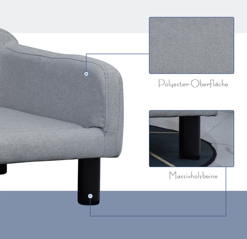 Aosom Šviesiai pilka augintinio sofa su nuimama pagalvėle, iki 20 kg