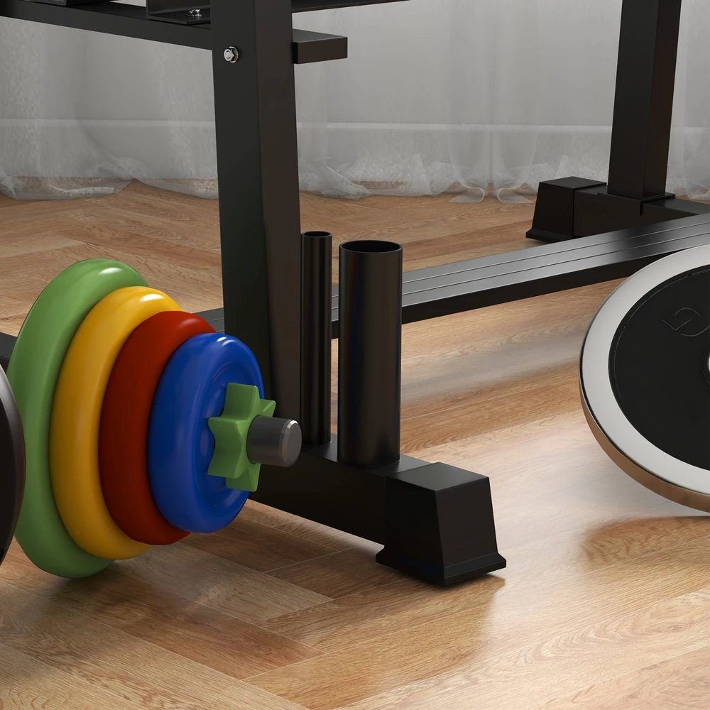 Virdulys Aosom Svorio stovas hanteliams, kettlebells, svarmenų diskams ir štangoms, 3 lygiai, reguliuojamas, plienas, 131 x 75 x 80 cm, juodas