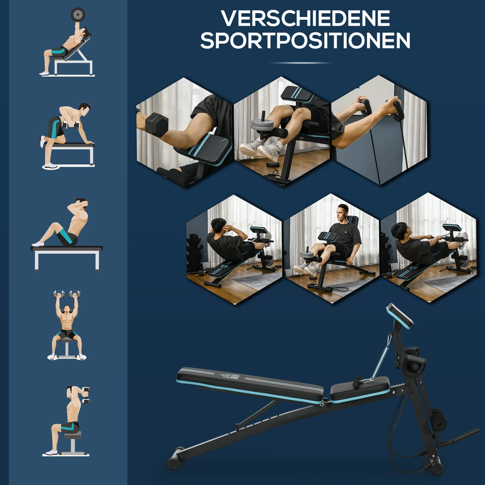Aosom Svorio suolas, sulankstomas, reguliuojamas 7 padėtimis, juodas ir mėlynas, iki 120 kg