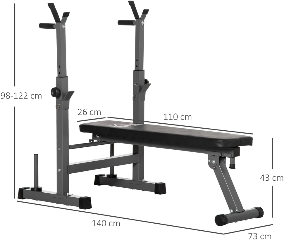 Aosom Svorio suoliukas su 8 pozicijomis, sulankstomas, plieno pagrindas, juodas / pilkas, 140 x 73 x 98-122 cm