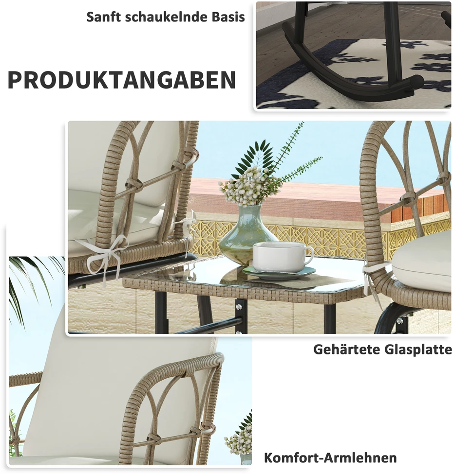 Aosom Švytuoklinių kėdžių rinkinys, boho stilius, PE rotangas, geltona, kreminė