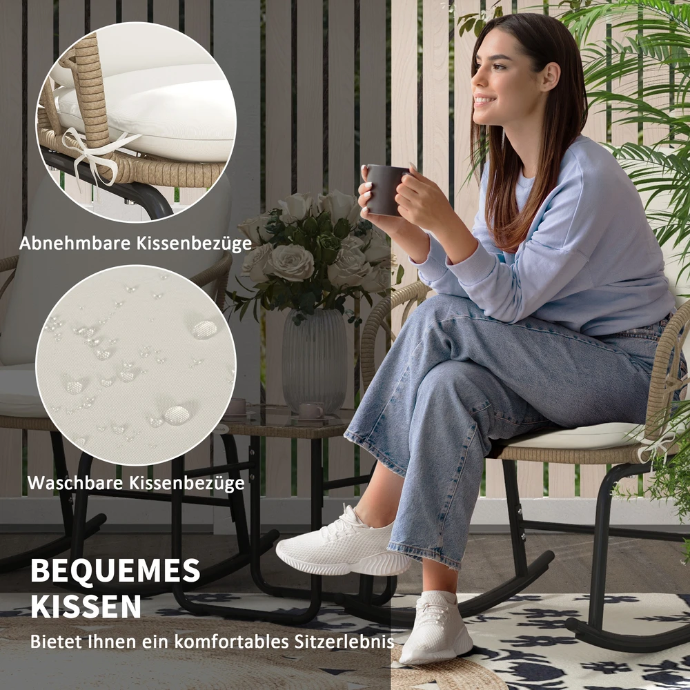 Aosom Švytuoklinių kėdžių rinkinys, boho stilius, PE rotangas, geltona, kreminė