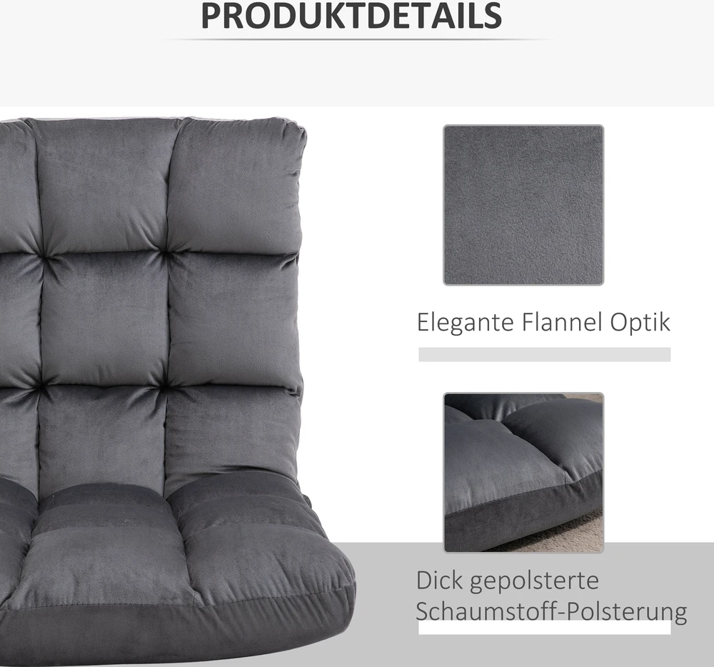 Aosom Tamsiai pilka 3 viename sulankstoma grindų sofa-lova, 55 × 108 cm