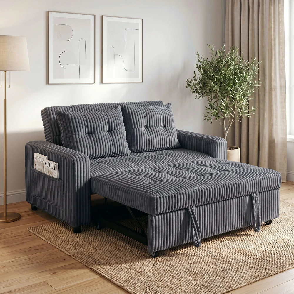 Aosom Tamsiai pilka dvivietė ištraukiama sofa-lova su 2 pagalvėmis, 157 × 90 cm