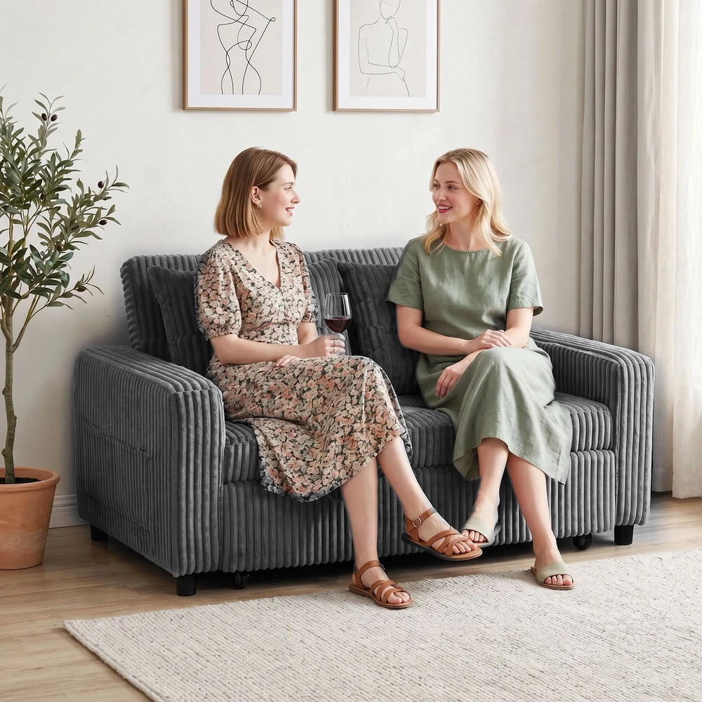 Aosom Tamsiai pilka dvivietė ištraukiama sofa-lova su 2 pagalvėmis, 157 × 90 cm
