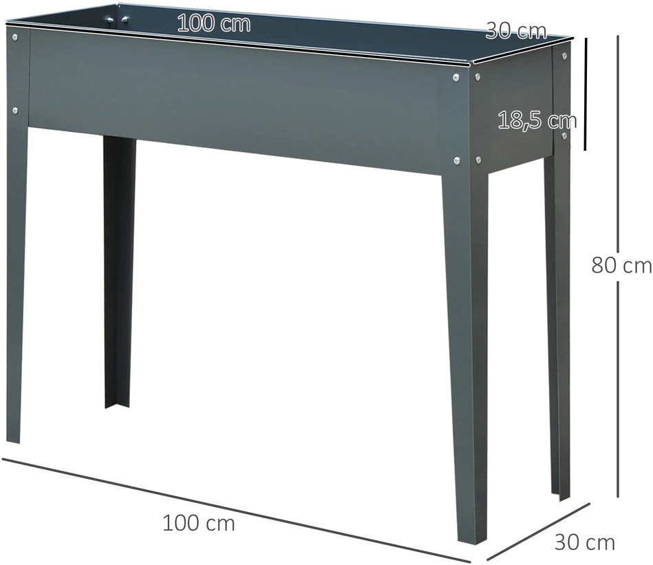 Koduva Tamsiai pilka pakelta metalinė lysvė su kojomis, 100 × 30 × 80 cm