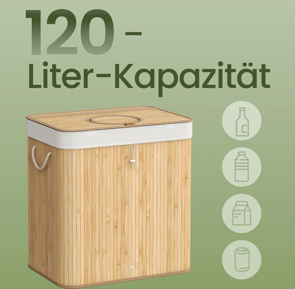 Koduva Taros butelių surinkimo konteineris, 95 l, bambukinis, smėlio spalvos, 50,5 x 40,5 x 61 cm