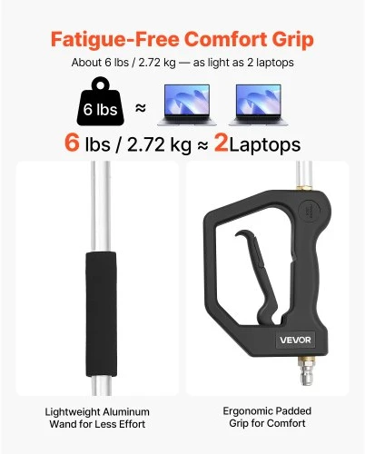 VEVOR Teleskopinis aukšto slėgio plovimo antgalio kotas SSG06, 2,74 m, 3 dalių, su 7 purkštukais