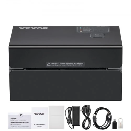 Koduva Terminis etikečių spausdintuvas VEVOR, 300 dpi, Bluetooth/USB, juodas, 18 x 11 x 9 cm