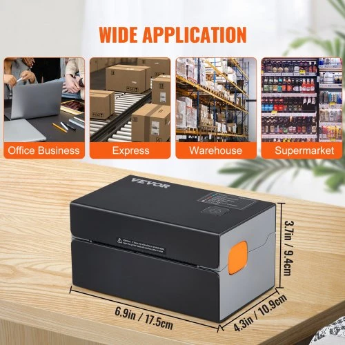 Koduva Terminis etikečių spausdintuvas VEVOR, 300 dpi, Bluetooth/USB, juodas, 18 x 11 x 9 cm