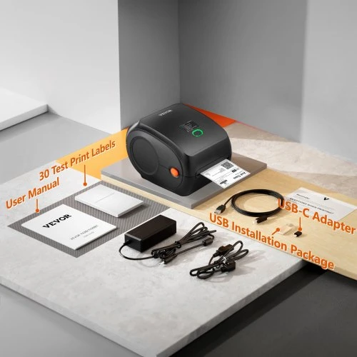 Koduva Terminis etikečių spausdintuvas VEVOR, 300 DPI, Bluetooth/USB, 25 x 21 x 18 cm