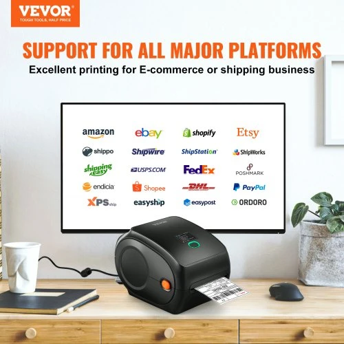 Koduva Terminis etikečių spausdintuvas VEVOR, 300 DPI, Bluetooth/USB, 25 x 21 x 18 cm