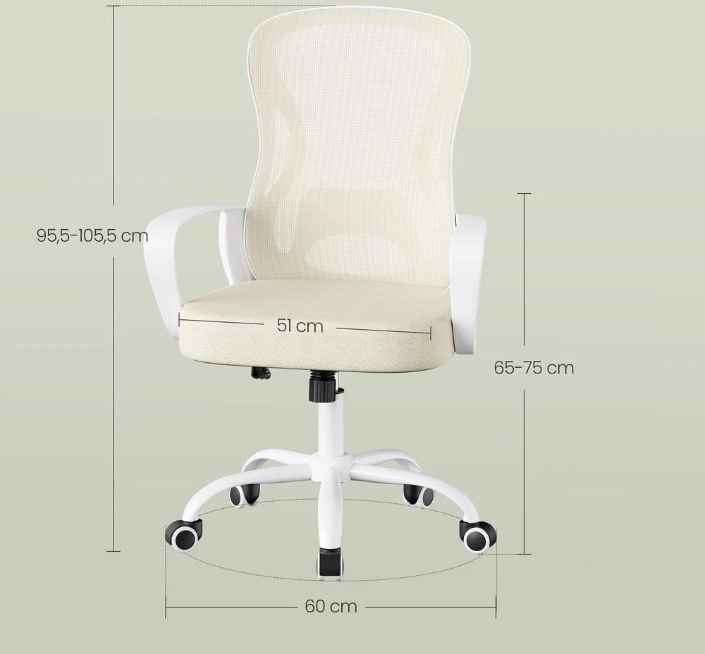 Koduva Tinklinė biuro kėdė su supimo funkcija, ergonomiška, 60 x 60 x 95,5–105,5 cm, smėlio-balta