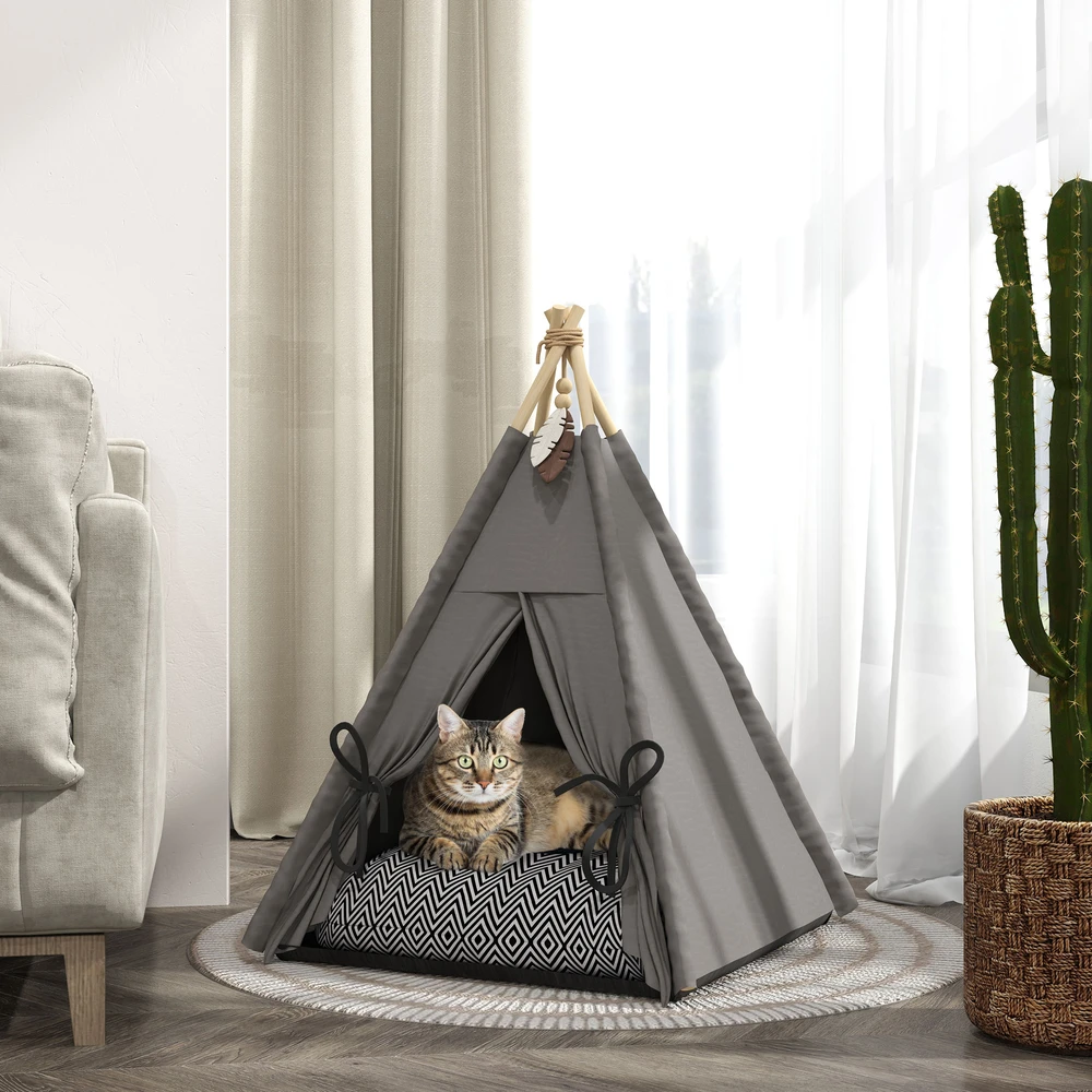 Aosom Tipi stiliaus augintinio lovelė, pilka, 60 x 60 x 76 cm