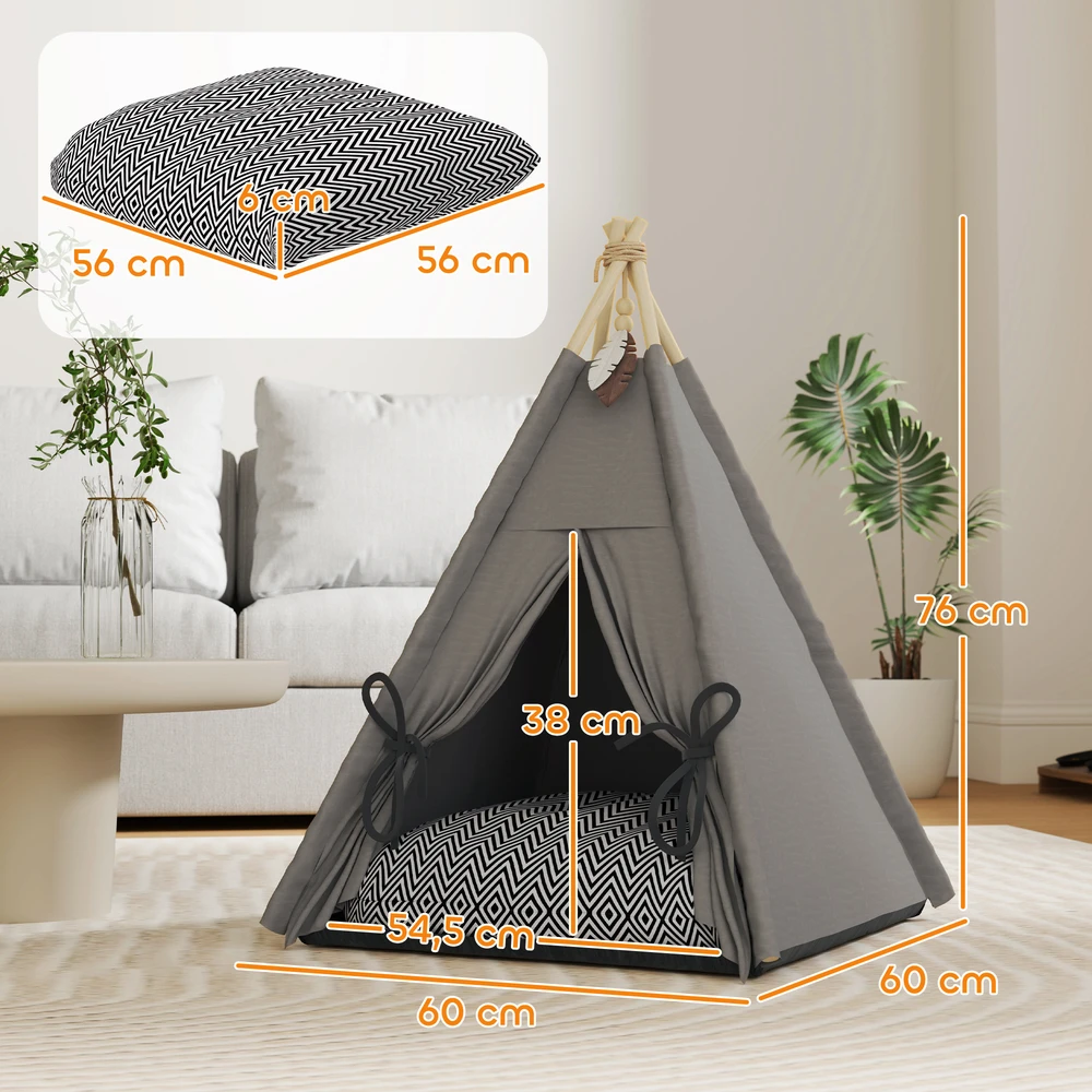 Aosom Tipi stiliaus augintinio lovelė, pilka, 60 x 60 x 76 cm