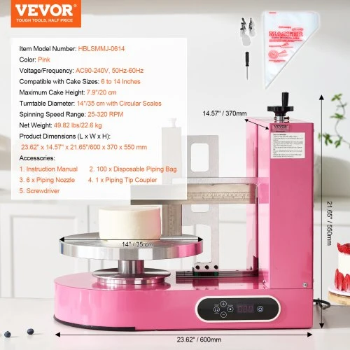 VEVOR Tortų dekoravimo mašina, rožinė, 15-36 cm tortams