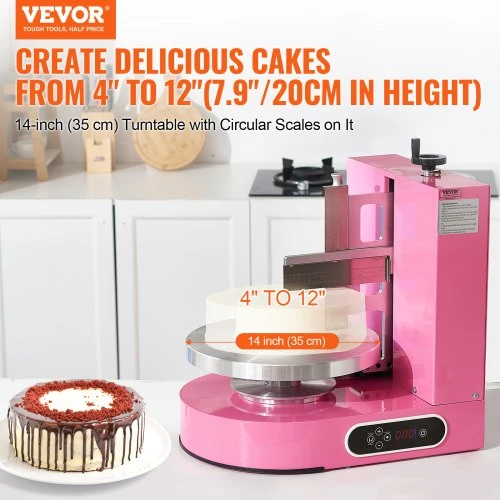 VEVOR Tortų dekoravimo mašina, rožinė, 10-30 cm tortams