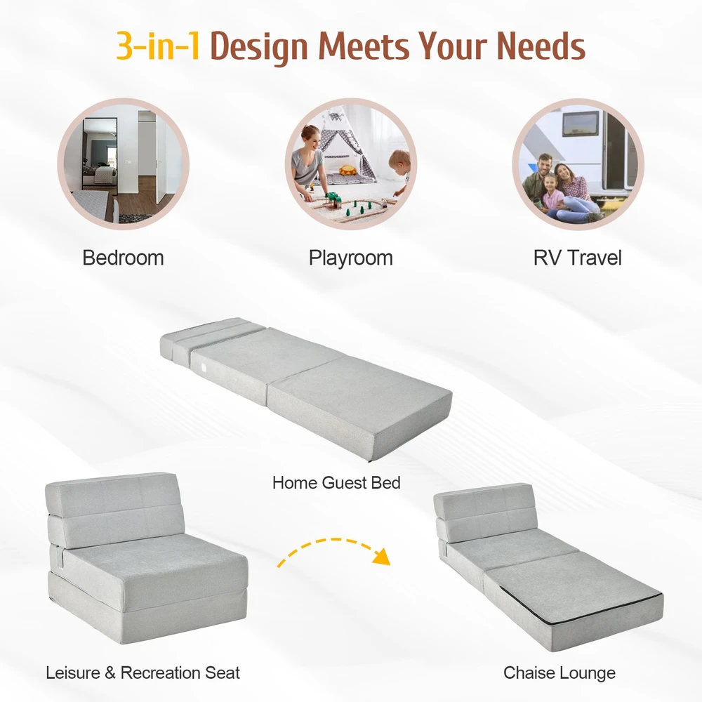 Promotion Trikartis sulankstomas sofa-lova, pilka