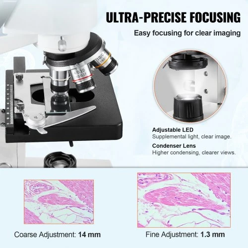 Koduva Trinokuliarinis laboratorinis mikroskopas VEVOR XSP-36TV, 40X-2500X, su LED apšvietimu