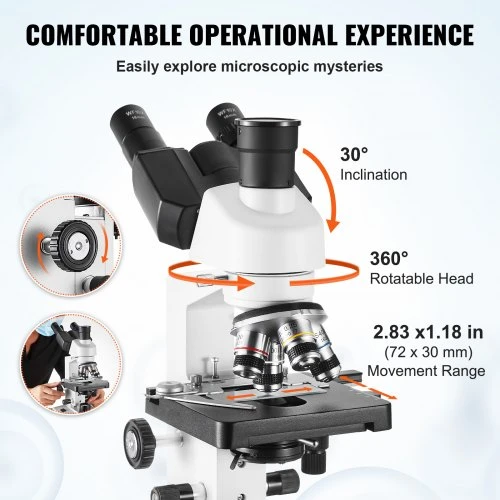 Koduva Trinokuliarinis laboratorinis mikroskopas VEVOR XSP-36TV, 40X-2500X, su LED apšvietimu