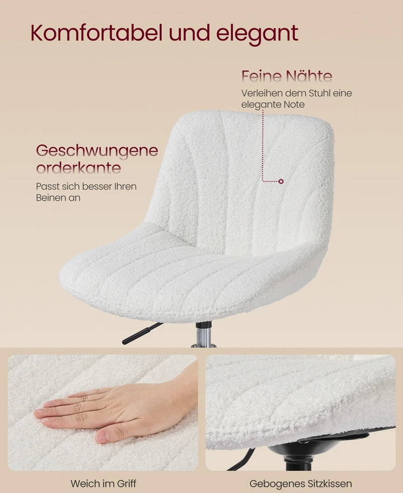 Koduva Tualetinio staliuko kėdutė su atlošu, reguliuojamo aukščio, 46,5 x 43 x 65,5–77,5 cm, kreminė balta