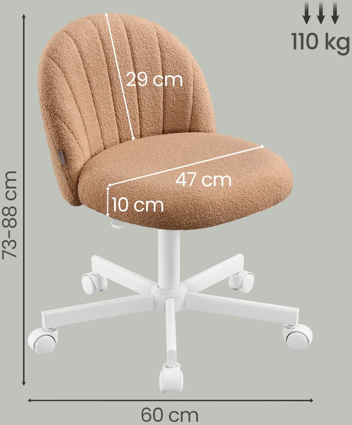 Koduva Tualetinis krėslas su teddy fliso paviršiumi, karamelės rudas, 60 x 60 x 70,5–83,5 cm