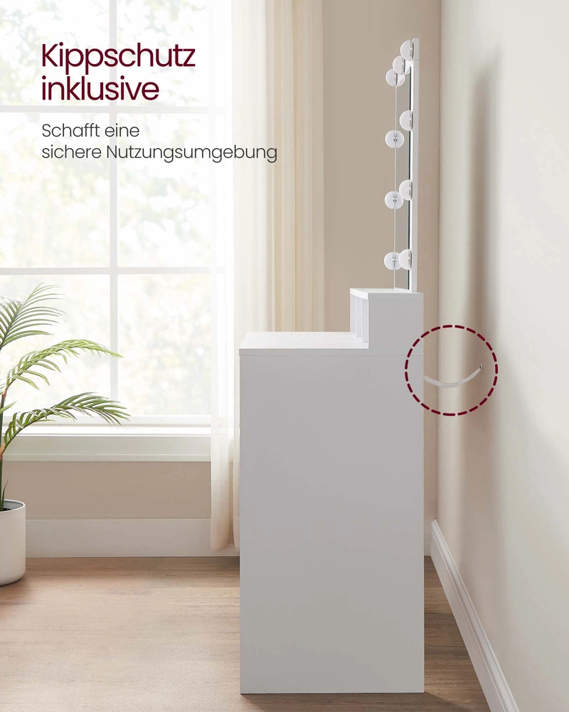 Koduva Tualetinis staliukas su LED apšvietimu, baltas, 40 x 100 x 145 cm, su veidrodžiu