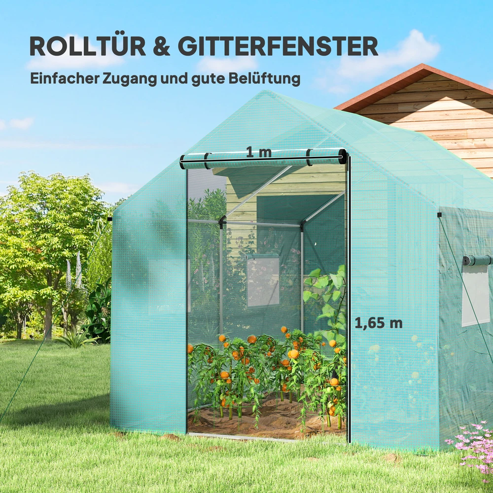 Aosom Tunelinis šiltnamis, pakeliamos durys ir langai, cinkuoto plieno rėmas, 2 x 3 x 2 m, žalias