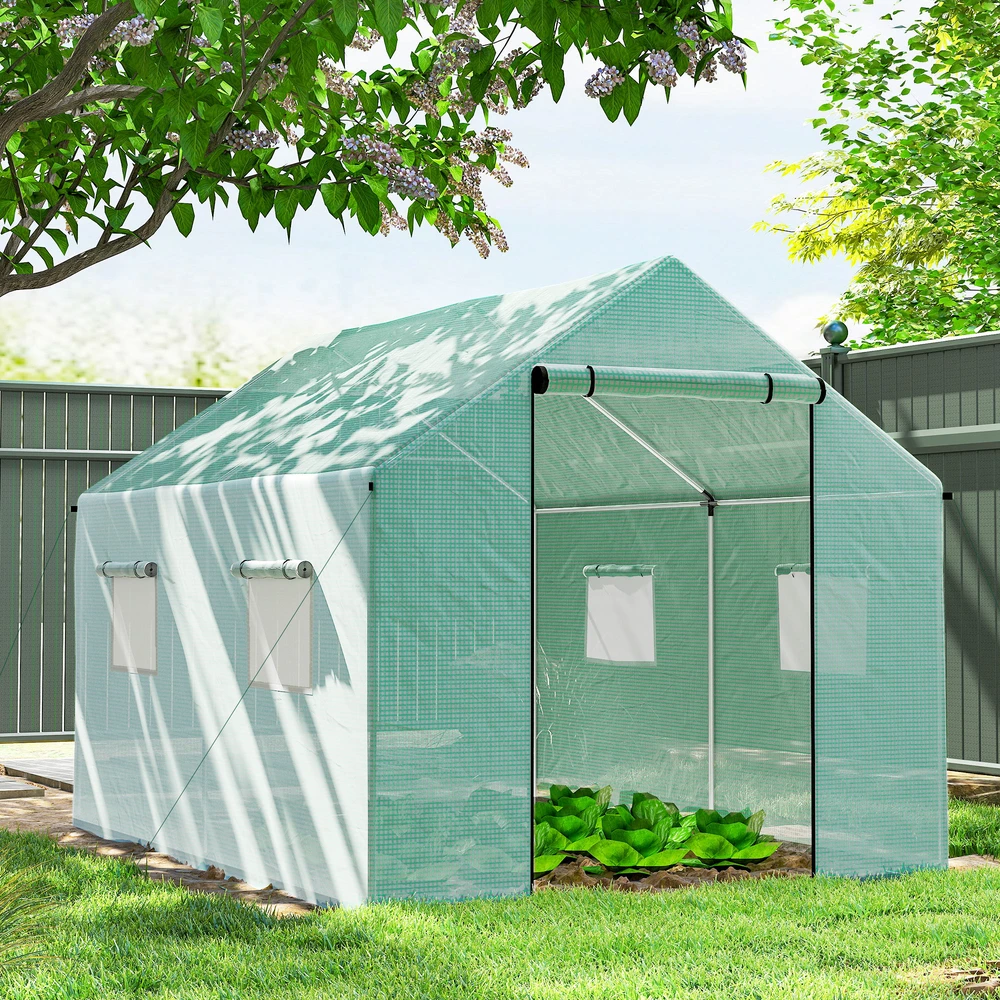 Aosom Tunelinis šiltnamis, pakeliamos durys ir langai, cinkuoto plieno rėmas, 2 x 3 x 2 m, žalias