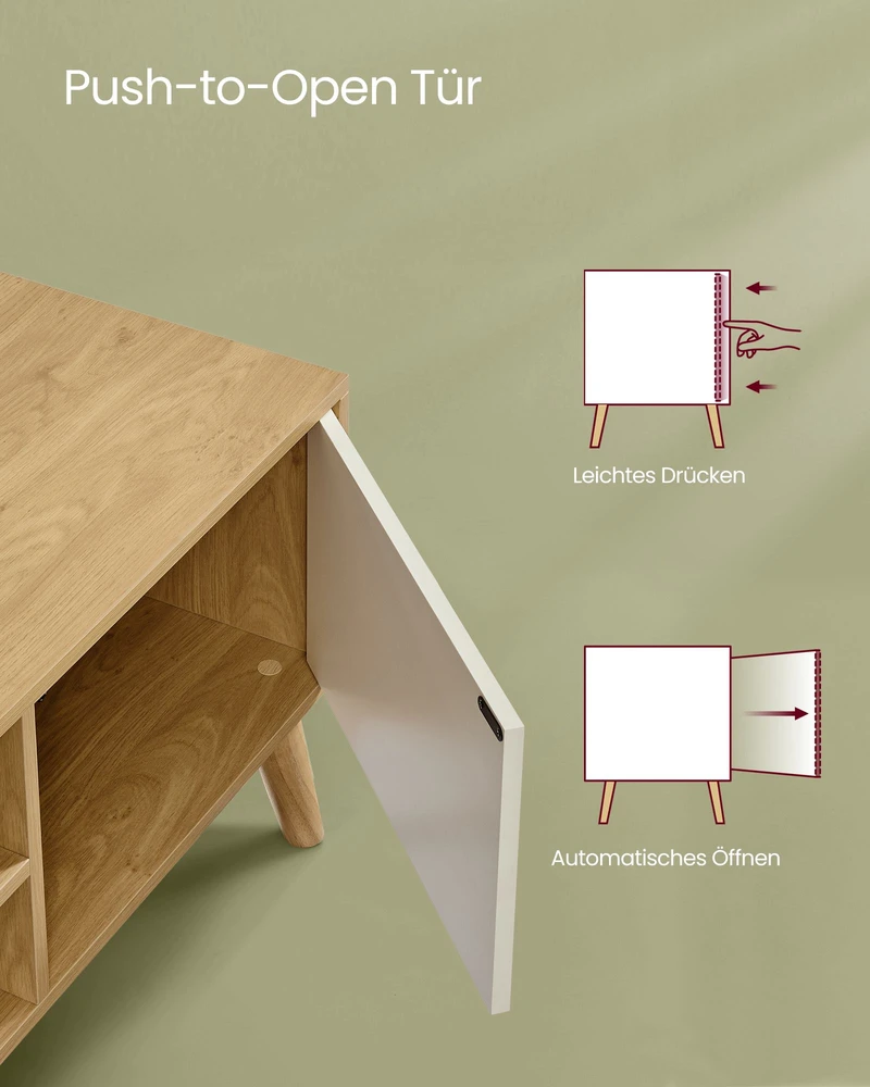 Koduva TV staliukas, 120 x 40 x 49 cm, medžio drožlių plokštė ir kaučiukmedis, natūralaus ąžuolo ir kreminės baltos spalvos