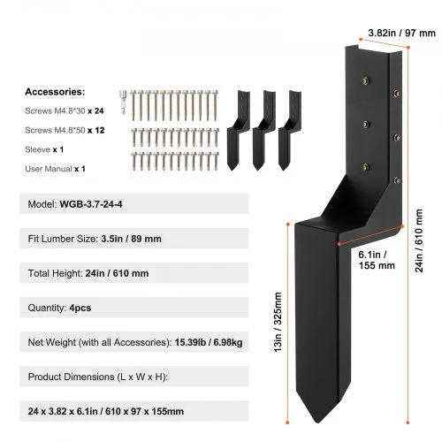 VEVOR Tvoros stulpo inkaro remonto rinkinys, 4 vnt., plienas, 8,9 x 8,9 cm
