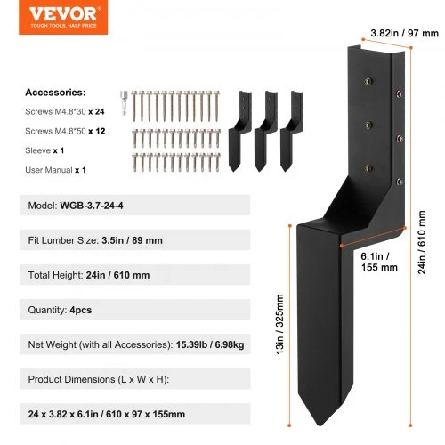 VEVOR Tvoros stulpo inkaro remonto rinkinys, 4 vnt., plienas, 8,9 x 8,9 cm