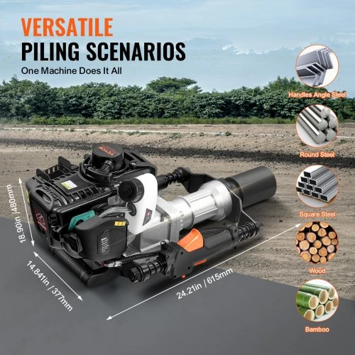 VEVOR Tvoros stulpų kaliklis JH-68, 1000 W, 37,7 cc, su 2 antgaliais 55/70 mm