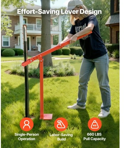 VEVOR Tvoros stulpų traukiklis BY-043-02, su traukimo plokšte ir 119 cm grandine, oranžinis, 95 cm