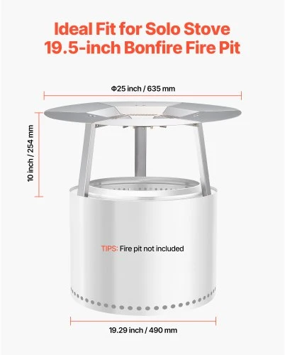 VEVOR Ugnies duobės šilumos deflektorius, skirtas Solo Stove Yukon, nerūdijantis plienas 304, apvalus, 64 x 25 cm