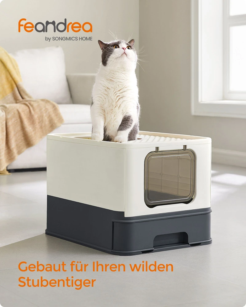 Koduva Uždara kačių kraiko dėžė su dangčiu, beige-juodas, PP ir PC, 54,3 x 42,5 x 37,8 cm