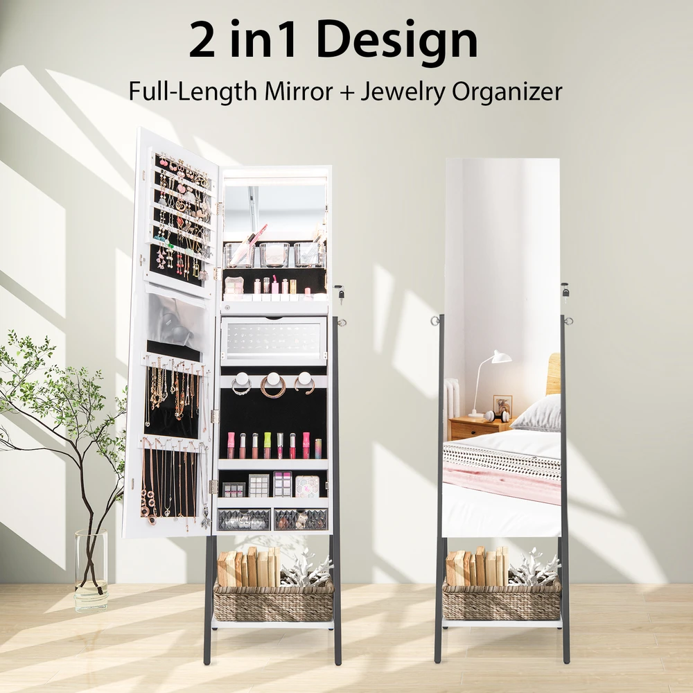 Promotion Užrakinama Stovinti Papuošalų Spintelė Balta LED