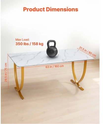 VEVOR Vadovo darbo stalas ZH607, 160 x 80 x 75 cm, baltas ir auksinis